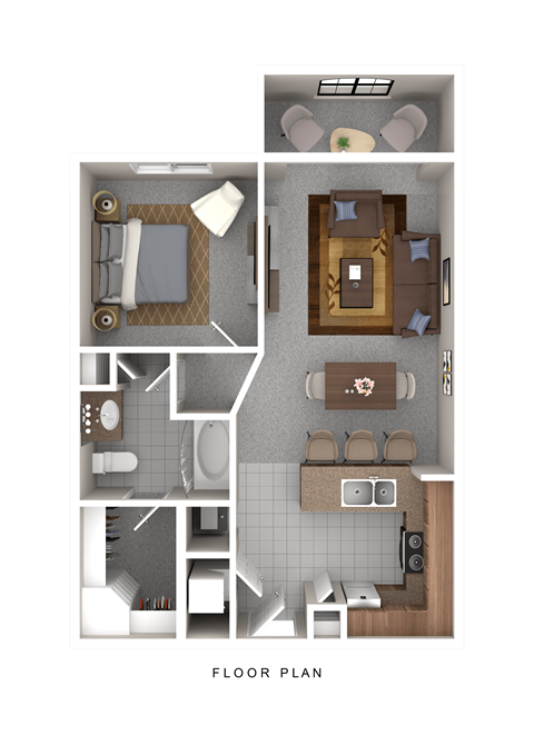 Floor plan for 1 bed, 1 bath, 817 sqft